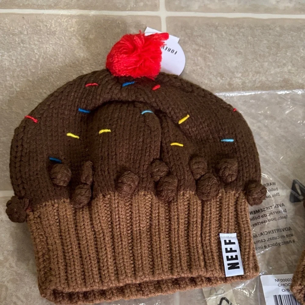 Neff Chocolate Cupcake Beanie with Red Pom-Pom